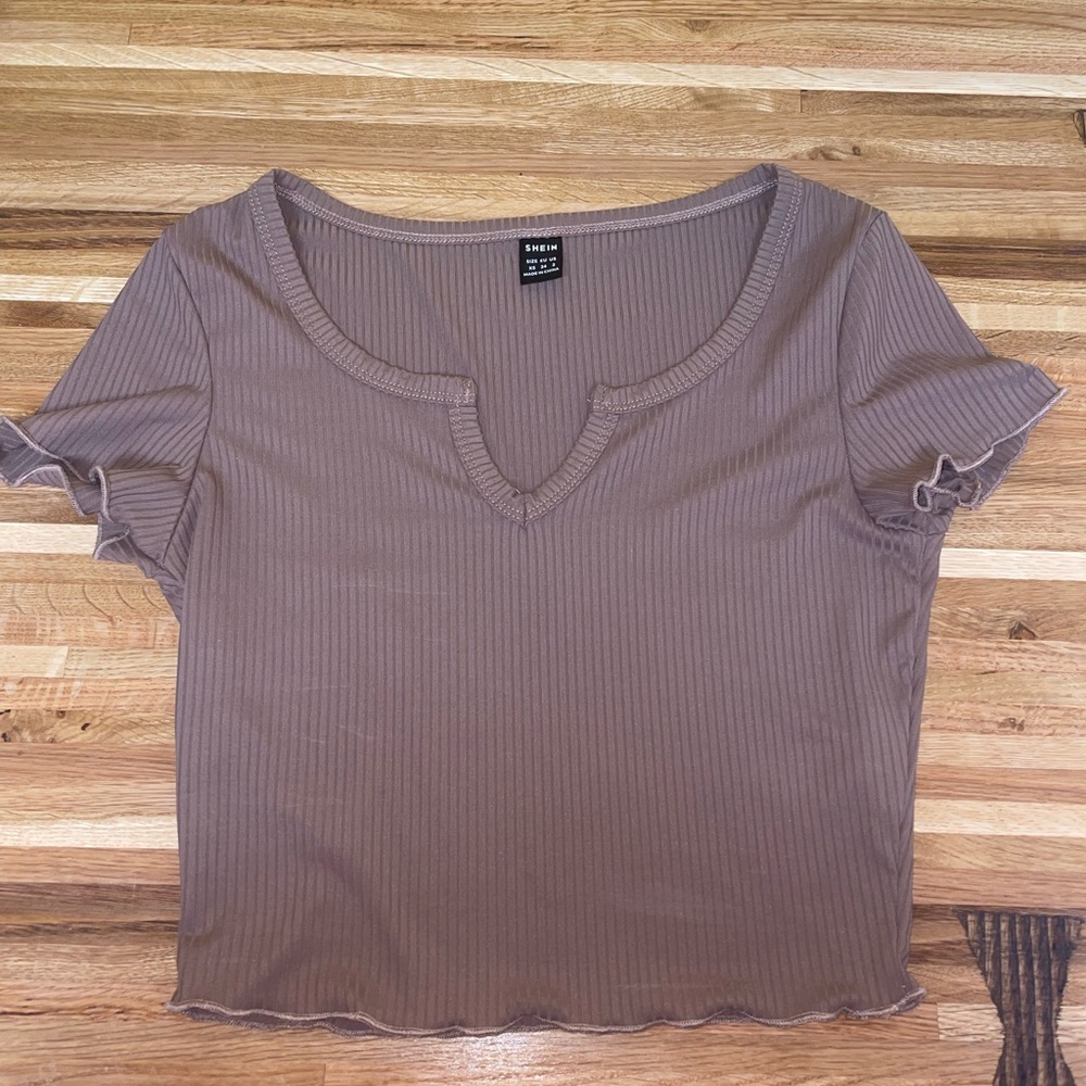 SHEIN Brown Ribbed Crop T-Shirt